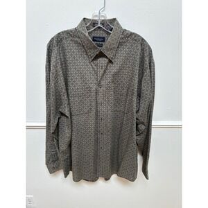 Van Heusen Studio Mens XL Long Sleeve ButtonDown Shirt Geometric Medallion Olive